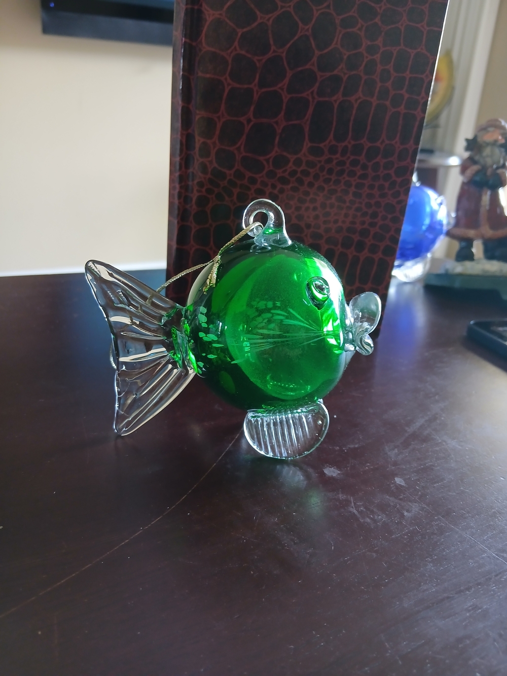 Hand-Blown Green Glass Fish Ornament with Clear Fins